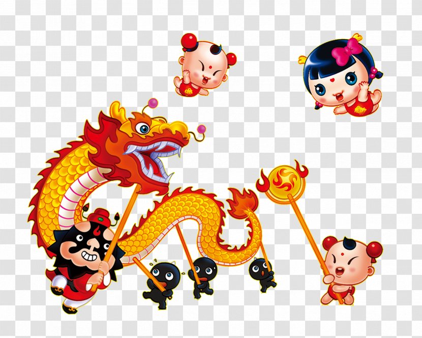 China Lion Dance Dragon Chinese New Year - Festival - Free Cartoon And Pull Material Transparent PNG