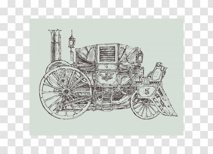 Drawing Car Steam Engine - Chariot Transparent PNG