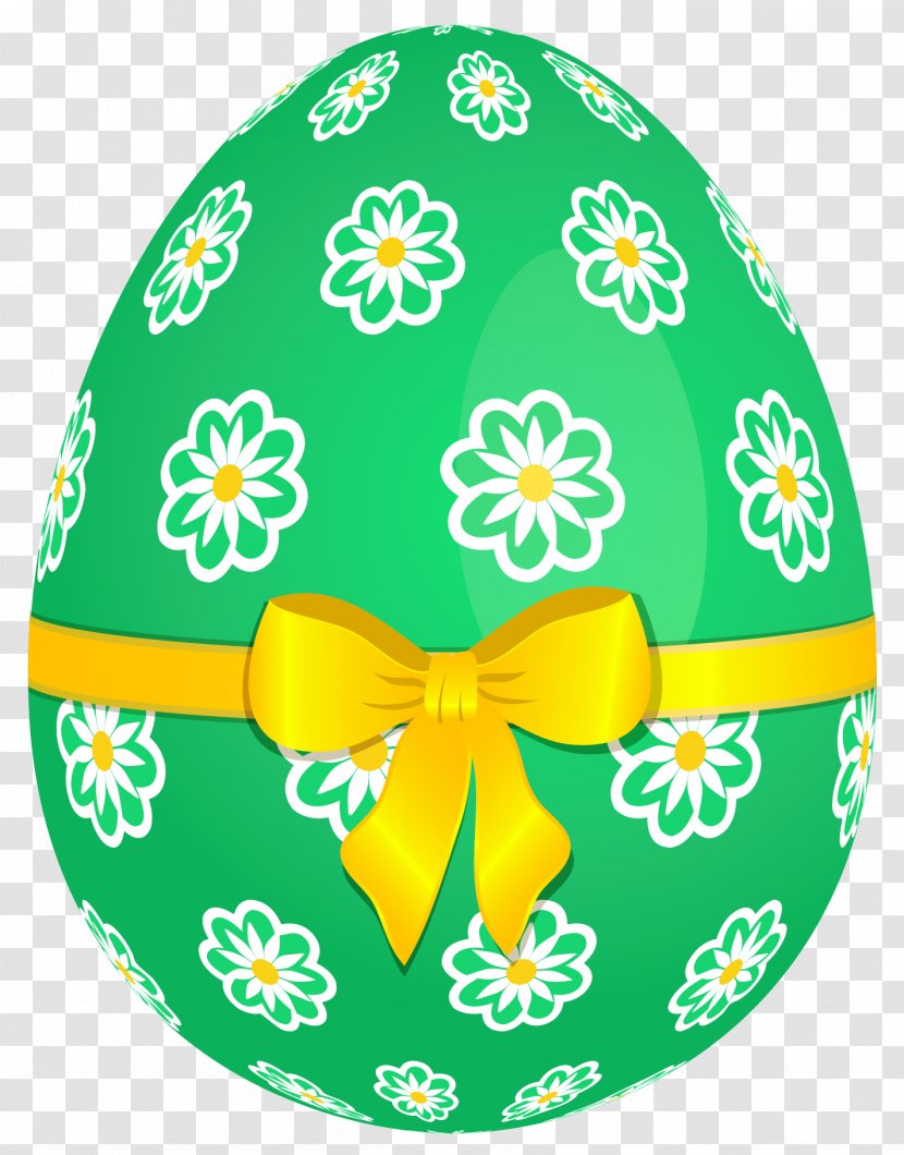 Easter Egg - Green - With Flowers And Yellow Bow Picture Transparent PNG