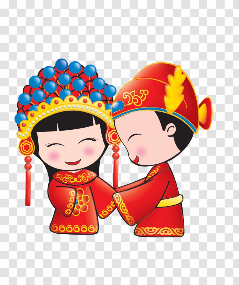 Wedding Invitation Chinese Marriage Bridegroom - Cartoon Bride And Groom Transparent PNG