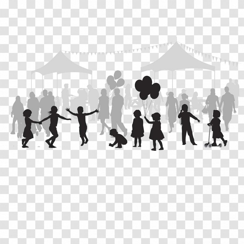 Silhouette Drawing Cartoon Illustration - Photography - The Amusement Park Is Crowded With People Transparent PNG