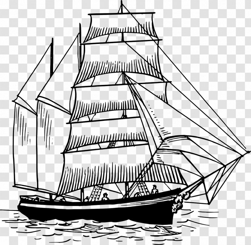 Sailing Ship Sailboat Clip Art - Black And White Transparent PNG