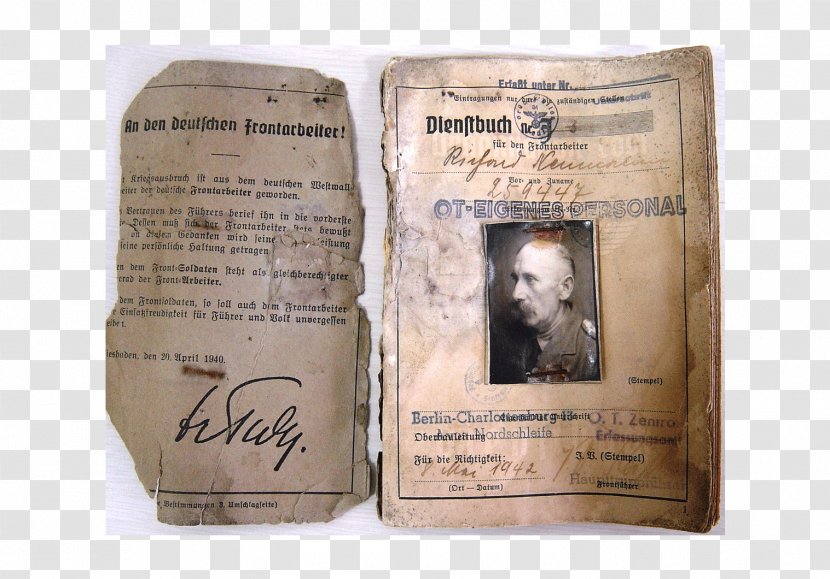 Organisation Todt Organization Passport Second World War Laborer - Stamp Transparent PNG