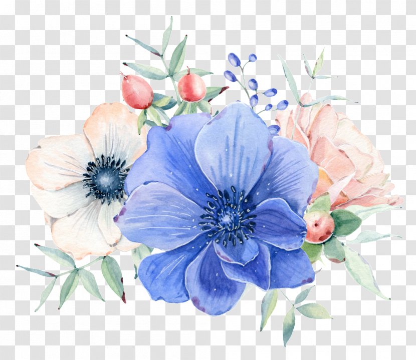 Watercolor: Flowers Watercolor Painting Tote Bag Canvas - Blue - Beauti Ornament Transparent PNG