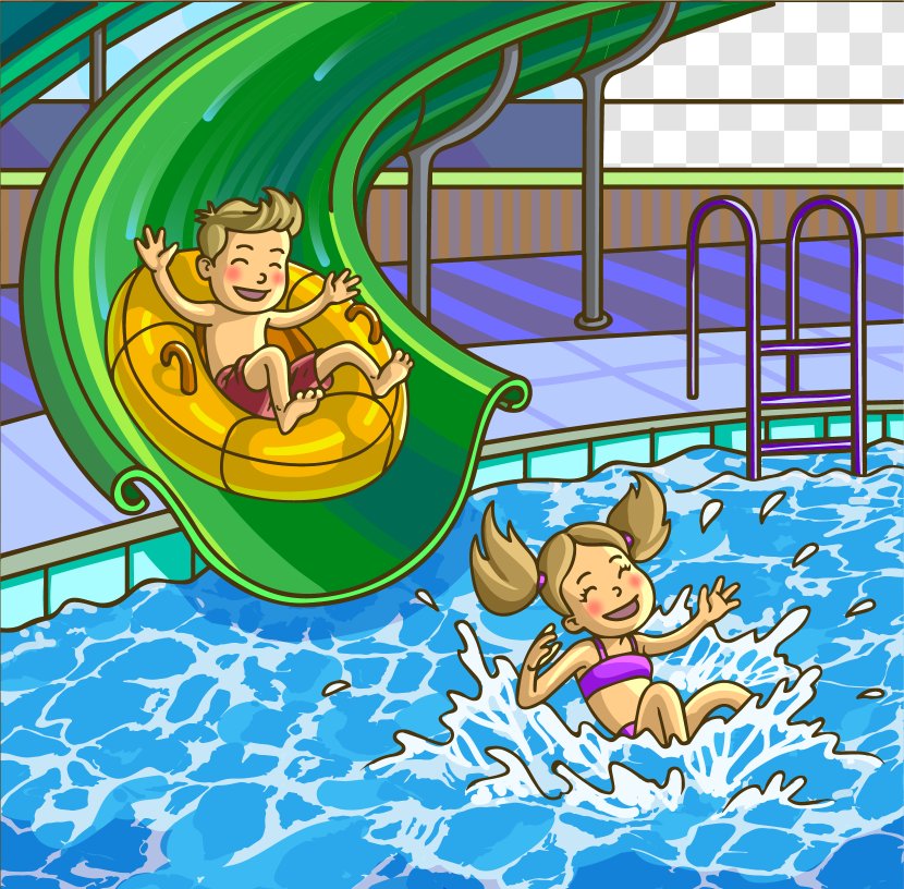 Water Park Child Play Clip Art - Leisure Centre - Vector Painted Swimming Pool Transparent PNG