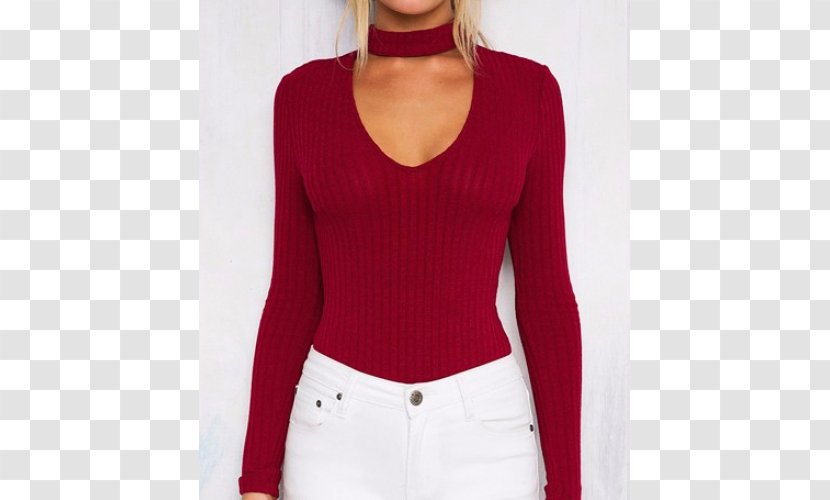 Sleeve Top Choker Sweater Bodysuit - Joint - Woman Transparent PNG