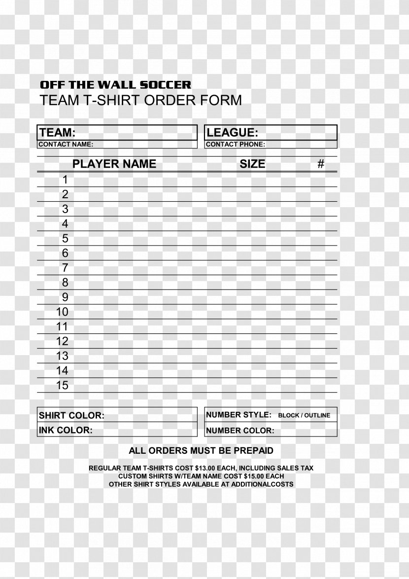 Template Document T-shirt Form Order - Text - FOrm Transparent PNG