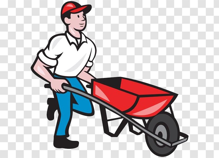 Cartoon Wheelbarrow Illustration - Man On The Trolley Transparent PNG