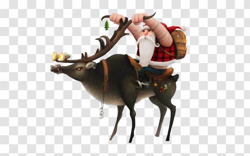 Ded Moroz Reindeer Santa Claus Cattle - Christmas - Riding On A Cow Transparent PNG
