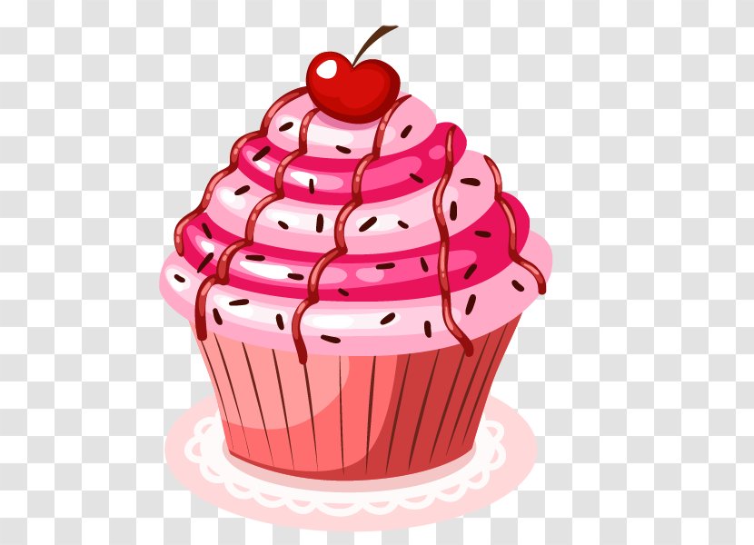 Cupcake Bakery Birthday Cake Chocolate Muffin - Baking Cup - Cartoon Hand Painted Pink Cherry Paper Transparent PNG