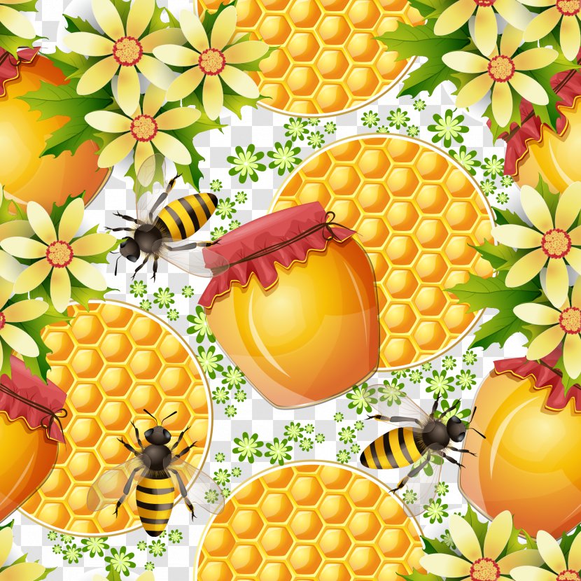 Honey Bee Honeycomb - Orange - And Background Vector Transparent PNG