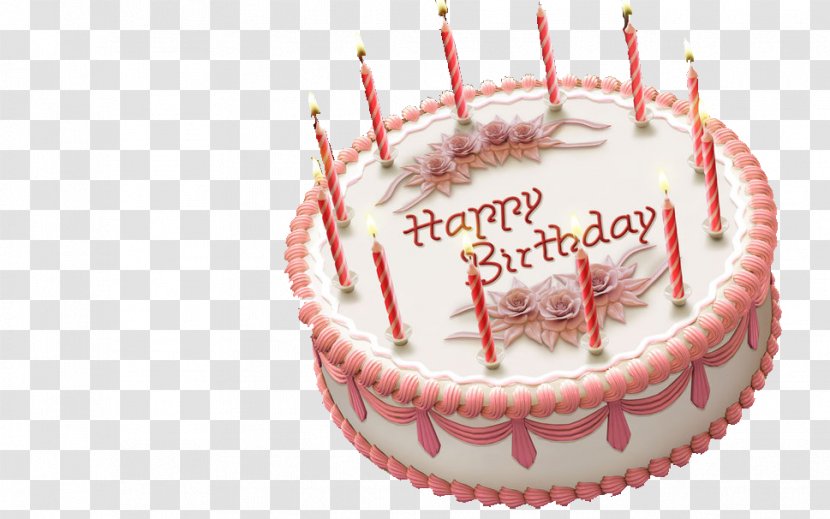 Birthday Cake Ice Cream Fruitcake Chocolate - Royal Icing - Pink Candles On The Transparent PNG