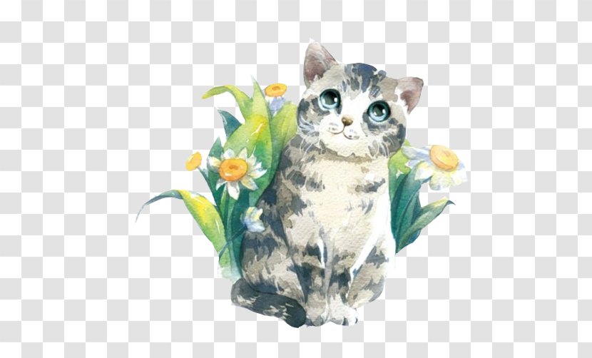 Cat Watercolor Painting Cuteness Illustration - Like Mammal - Hiding In The Grass Cute Transparent PNG