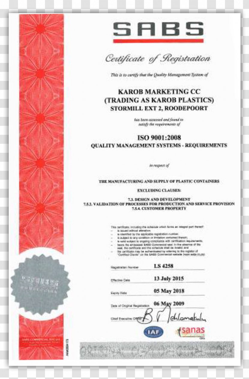 South African Bureau Of Standards ISO 9000 International Organization For Standardization Certification - Quality - Eep Transparent PNG