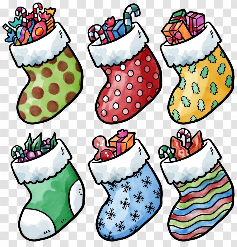 Watercolor Painting Christmas Sock - Artwork - Hand-painted Socks Transparent PNG