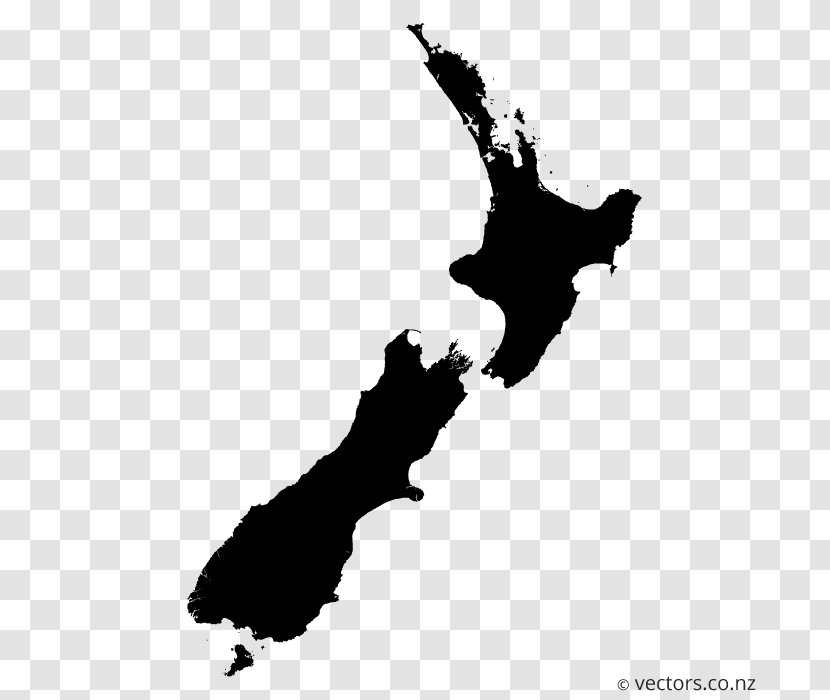 New Zealand Vector Map - Black And White - Editable Background Transparent PNG