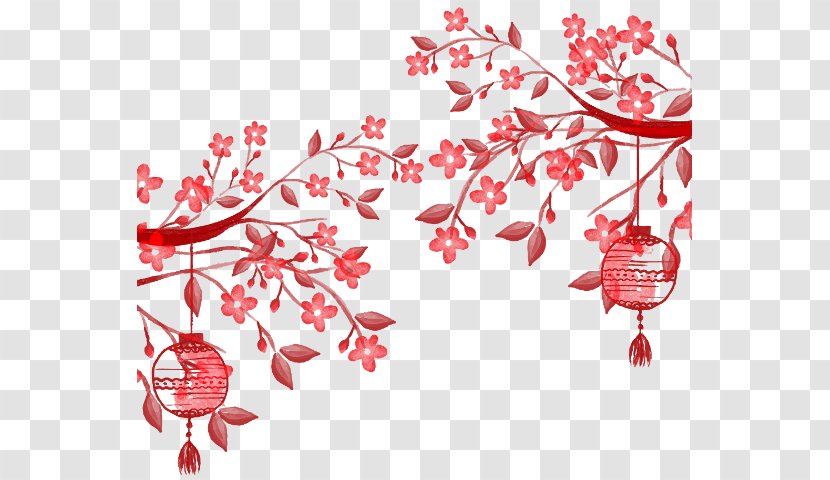 Chinese New Year Flower Background - Lantern Festival - Pedicel Transparent PNG