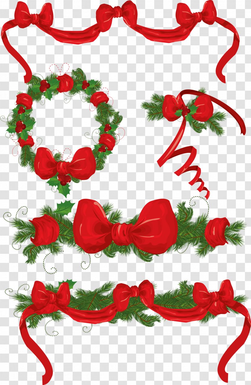 Santa Claus Christmas Tree Garland Decoration - Holiday Ornament - Decorative Bow Vector Material Transparent PNG
