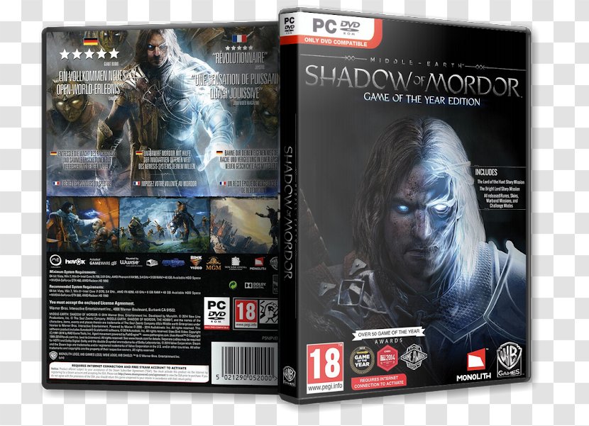 Xbox 360 Middle-earth: Shadow Of Mordor PC Game The Award For Year Video - Film - Edition Transparent PNG