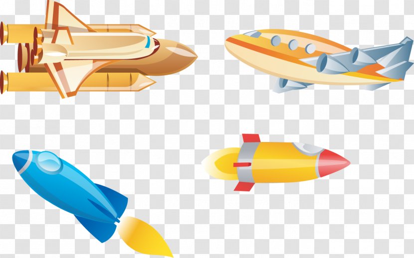 Airplane Spacecraft Rocket Clip Art - Orange - Vector Cartoon Spaceship Aircraft Science And Technology Transparent PNG
