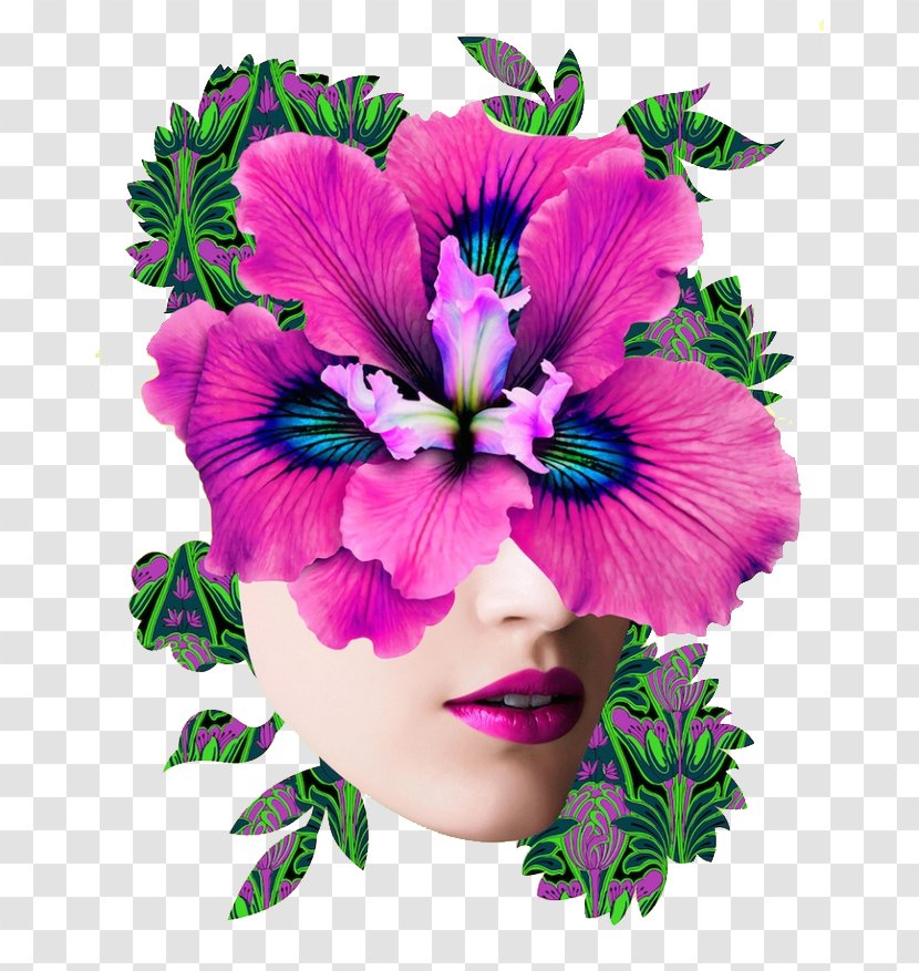 Prada Perfume Cosmetics Fashion Haute Couture - Mallow Family - Flower Beautiful Female Face Transparent PNG