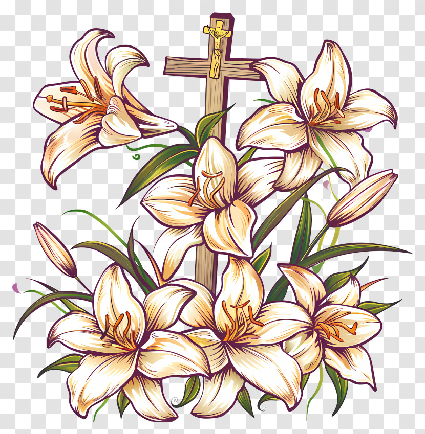 Good Friday - White Lilies With Cross Illustration Transparent PNG