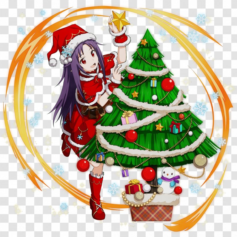Christmas Tree - Watercolor - Fictional Character Elf Transparent PNG