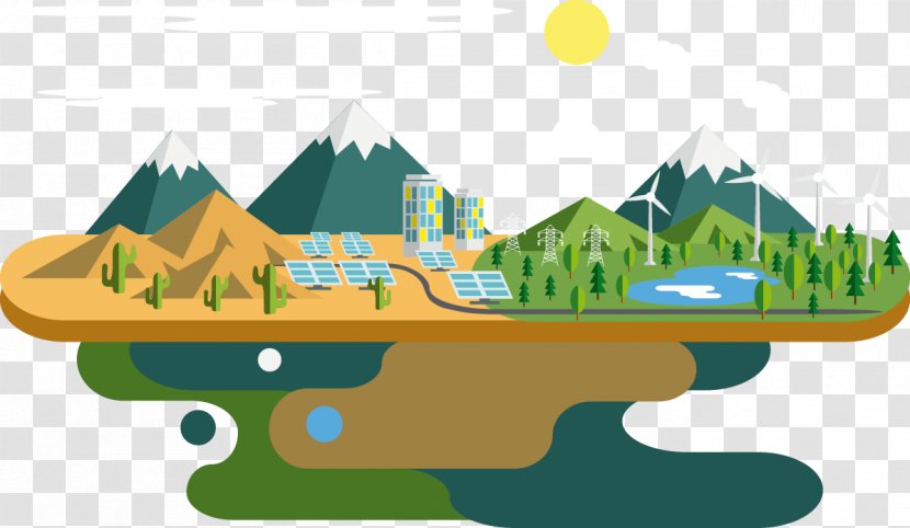 Ecology Energy - Flat Creative Green Island Cartoon Transparent PNG