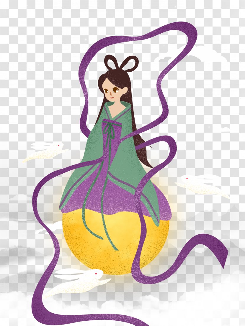 Mid-Autumn Festival Mooncake Chang'e National Day Of The People's Republic China Illustration - Violet - Hand-painted Mid Autumn Beauty Woman Button Material Transparent PNG
