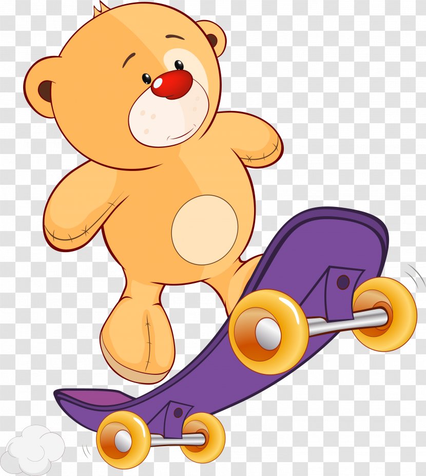 Bear Cartoon Clip Art - Tree - Yellow Skateboard Transparent PNG
