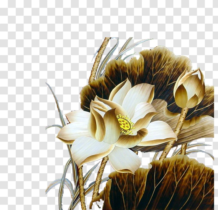 Koi Oil Painting Art - Flowering Plant - Lotus Transparent PNG