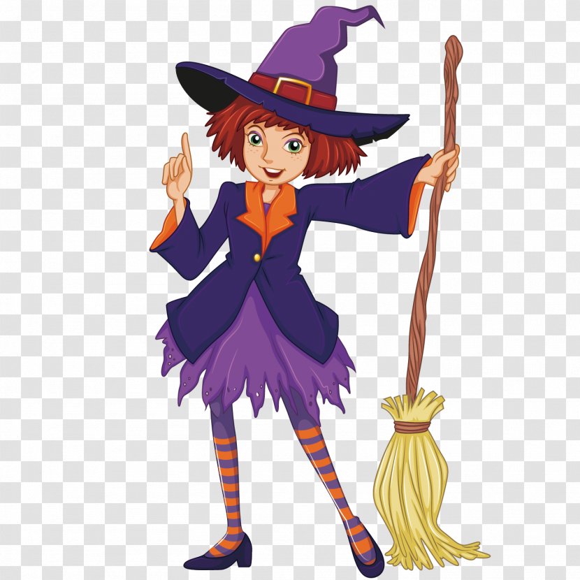 Witchcraft Cartoon Clip Art - Clothing - Vector Broom Witch Transparent PNG