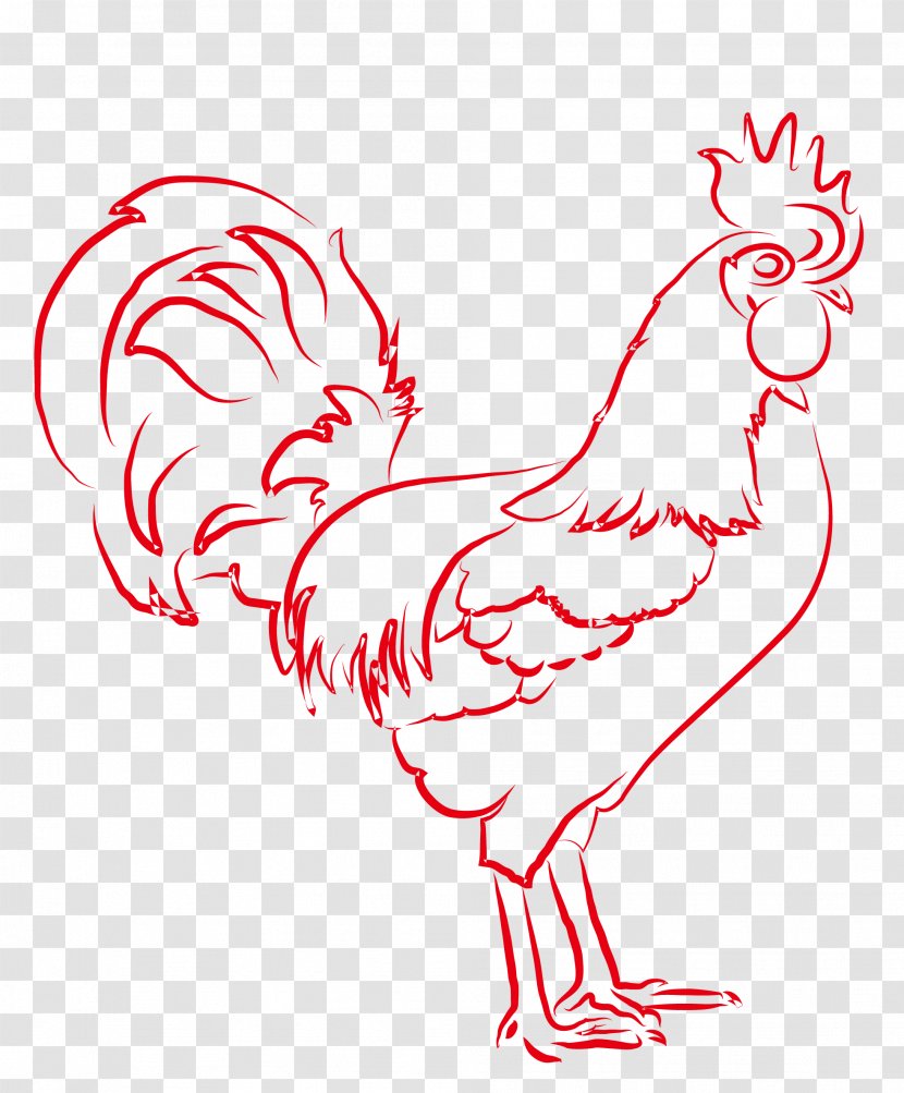 Chicken Rooster Vector Graphics Painting Chinese New Year - Flower - Art Work Transparent PNG