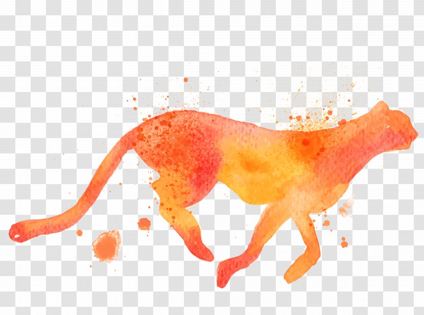 Cheetah Silhouette Ink Wash Painting - Carnivoran - Drawing Transparent PNG