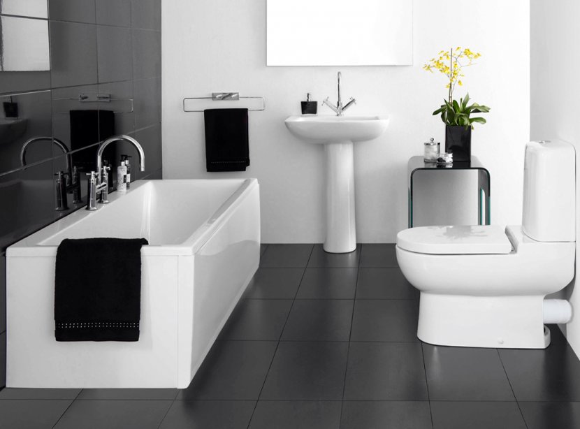 Bathroom Tile Black And White - Sink - Bathtub Transparent PNG