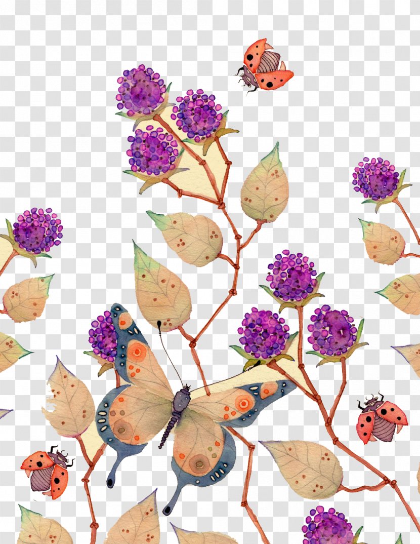 Watercolor Painting Illustrator Illustration - Violet - Purple Butterfly Flower Decoration Transparent PNG
