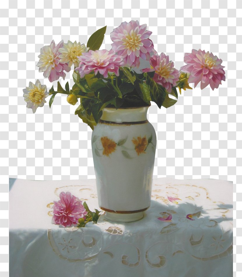 Jar On The Table Oil Painting Still Life Drawing - Flower - Chrysanthemum Decoration Transparent PNG