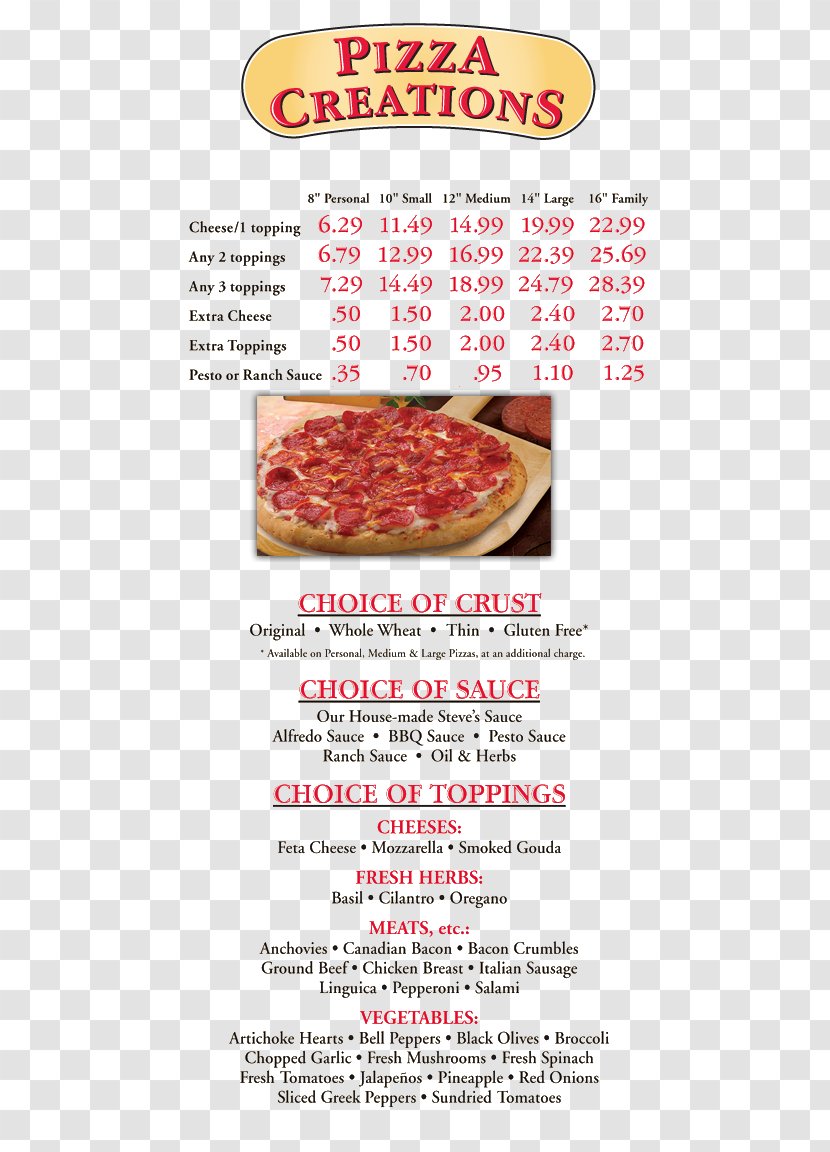 Steve's Pizza - Fast Food - Woodland Menu RestaurantMenus Transparent PNG