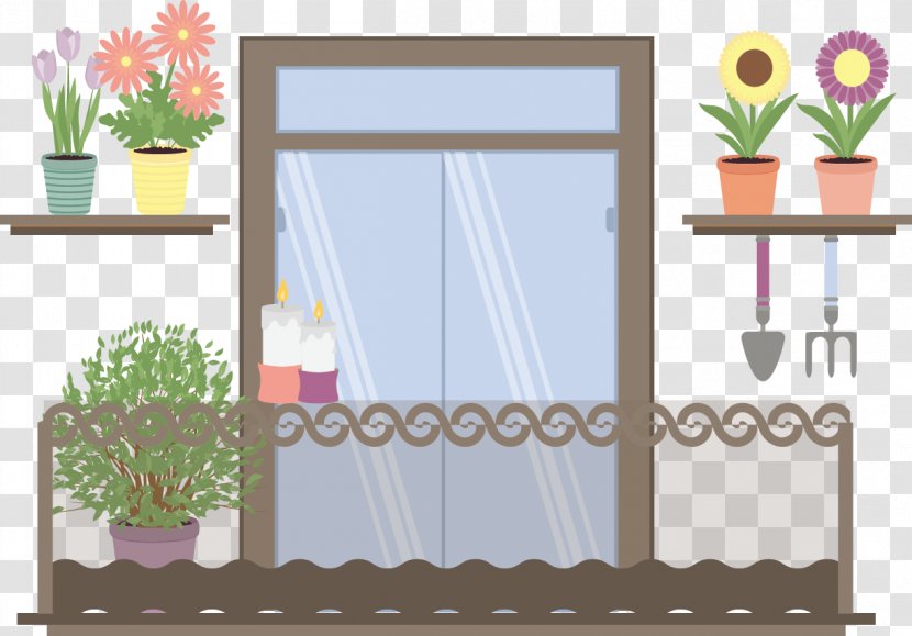 Euclidean Vector Balcony Illustration - Coreldraw - Flowers Transparent PNG