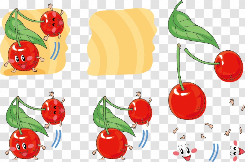 Cherry Auglis Cartoon Illustration - Food - Vector Painted Happy Face Cherries Transparent PNG
