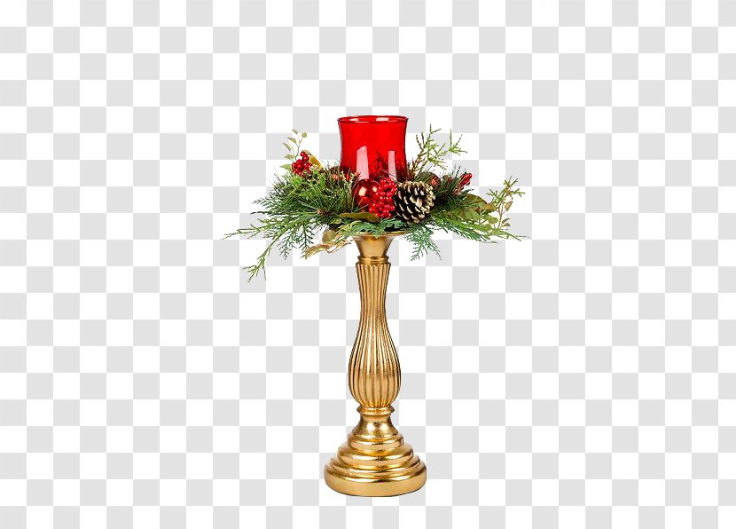 Christmas Candle Centrepiece Clip Art - Vase - Vintage Holders Transparent PNG