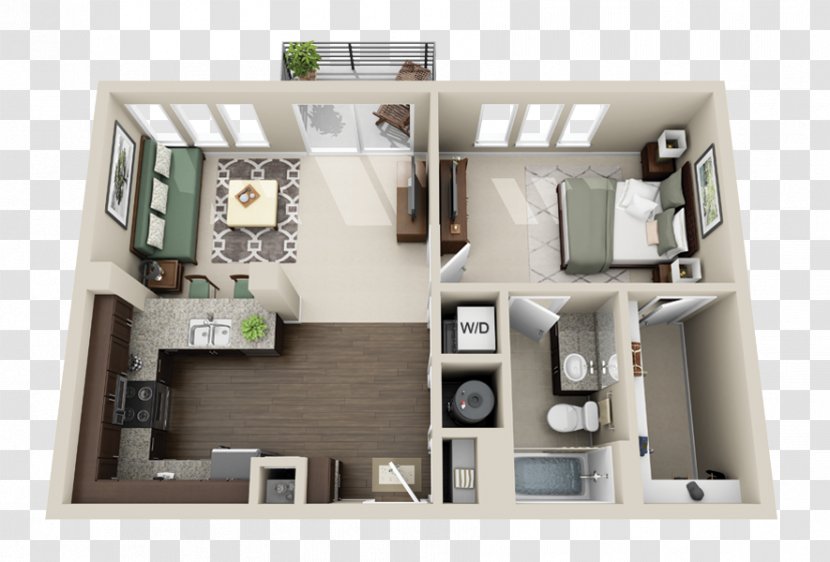 Studio Apartment House Plan Basement - Furniture Placed Transparent PNG