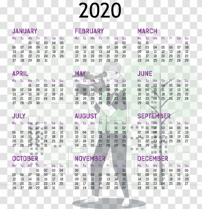 2020 Yearly Calendar Printable 2020 Yearly Calendar Template Full Year Calendar 2020 Transparent PNG