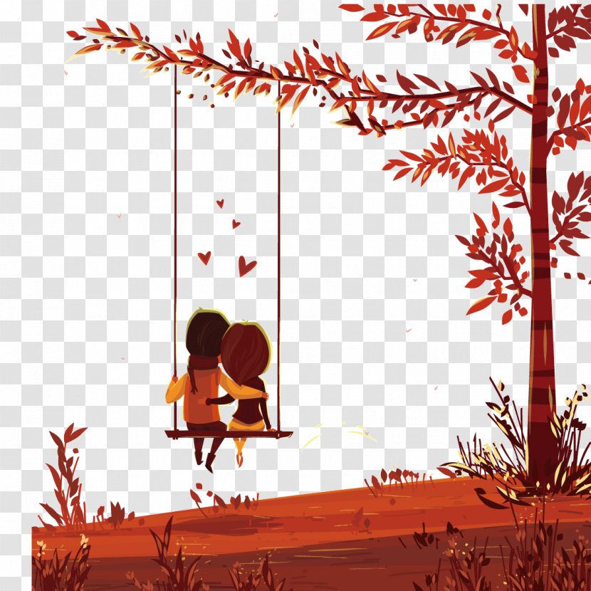 Couple Sitting On A Swing - Cartoon - Silhouette Transparent PNG