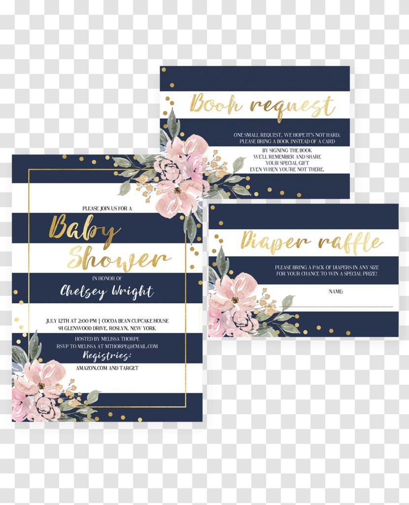 Wedding Invitation Baby Shower Convite Bridal Navy Blue - White - Green Transparent PNG