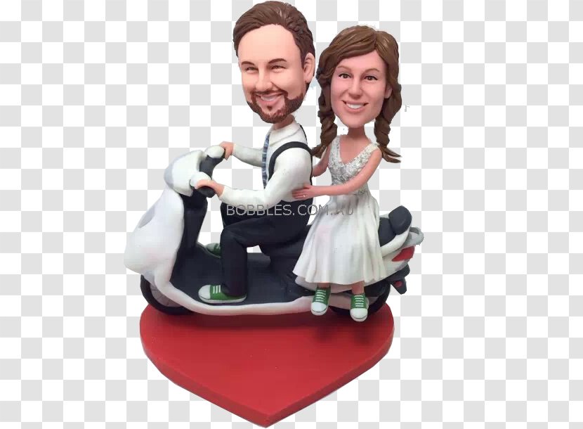 Bobblehead Wedding Cake Topper Figurine - Couple Scooter Transparent PNG