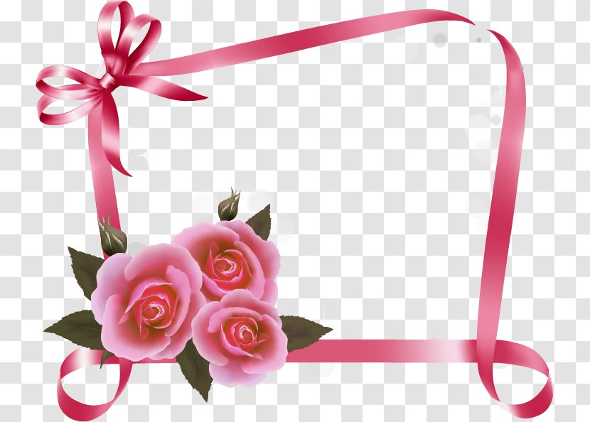 Garden Roses Pink Flower - Ribbon Transparent PNG