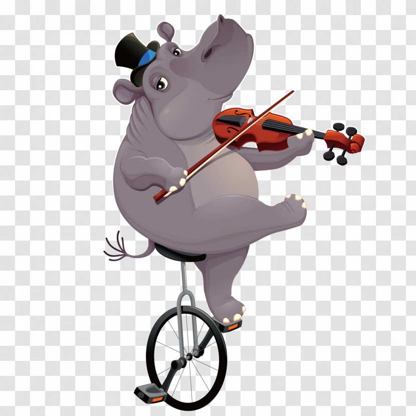 Hippopotamus T-shirt Unicycle Illustration - Frame - Vector Pull Violin Transparent PNG