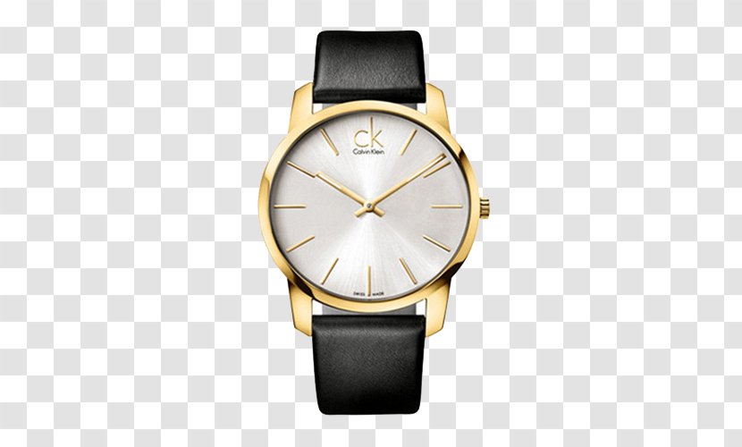 Watch Leather Calvin Klein Strap Swiss Made - Gold Plating - CITY Series Needle Minimalist Fashion Transparent PNG