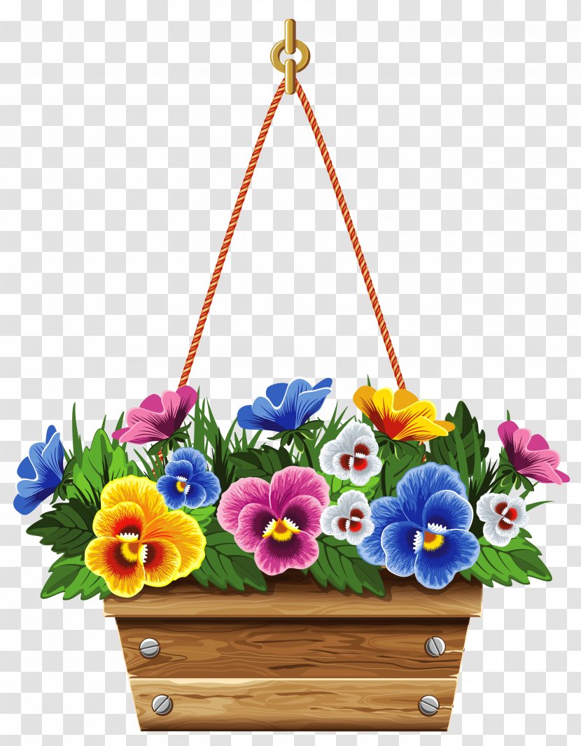 Flowerpot Hanging Basket Clip Art - Box With Violets Clipart Picture Transparent PNG